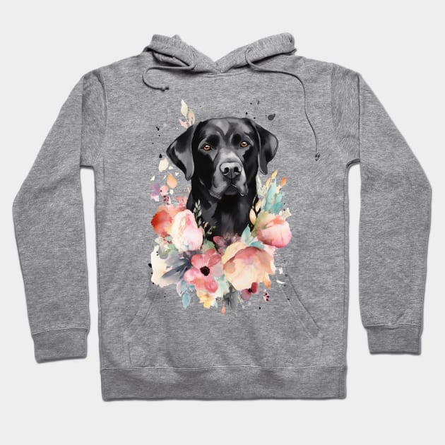 Pet Dog Portrait, Dog Owner Gift Idea, Cute Black Lab Watercolor Dog Portrait Hoodie by Edit Print Go